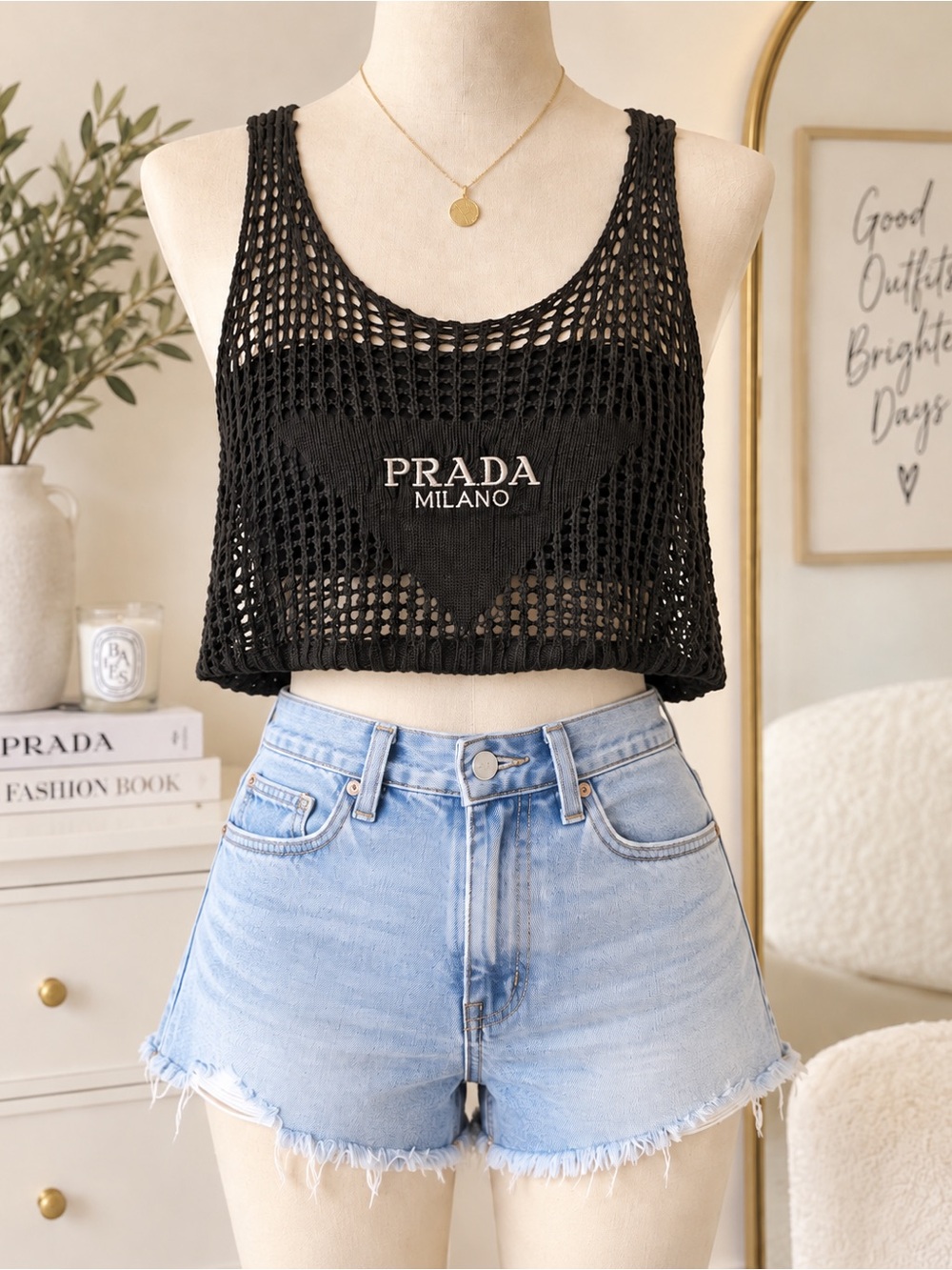 Black Open-Knit Tank Top